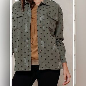 Oddy Star Jacket Womens Military Green Distressed Denim